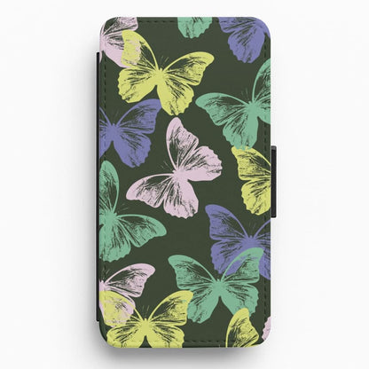 Colourful Butterfly Stamps Pattern Flip / Wallet Phone Case