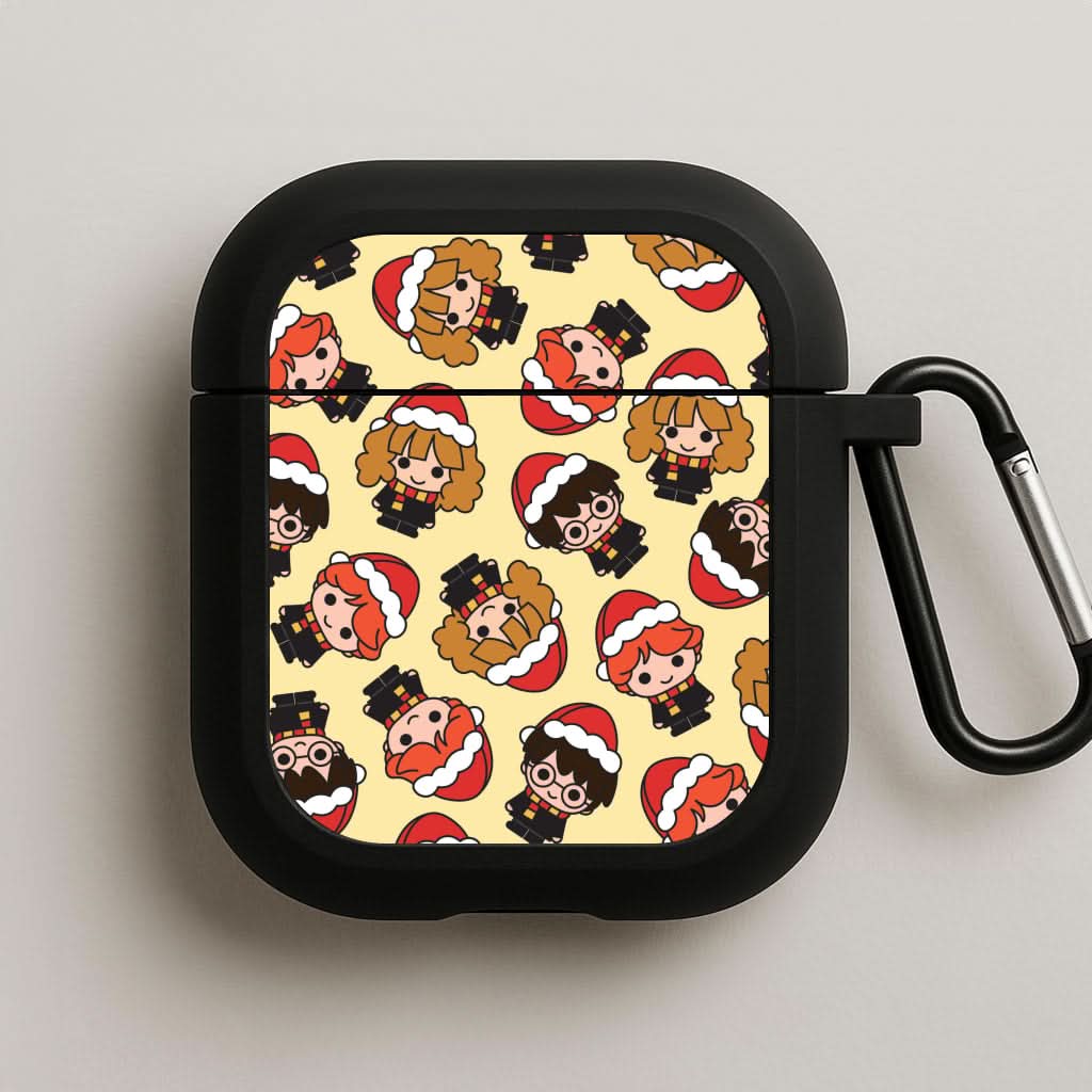Wizards With Christmas Hats Pattern Black AirPods Case