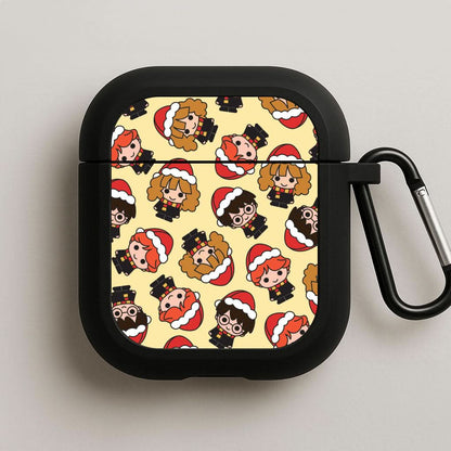 Wizards With Christmas Hats Pattern Black AirPods Case