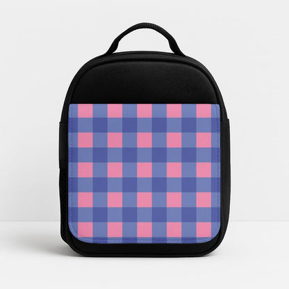 Pink And Blue Checkered Pattern Insulated Lunch Bag