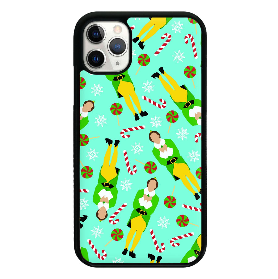 Elf Candy Cane Pattern Blue Phone Case