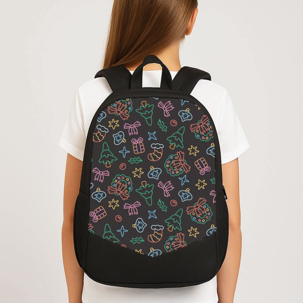 Neon Christmas Icons Pattern I School Bag