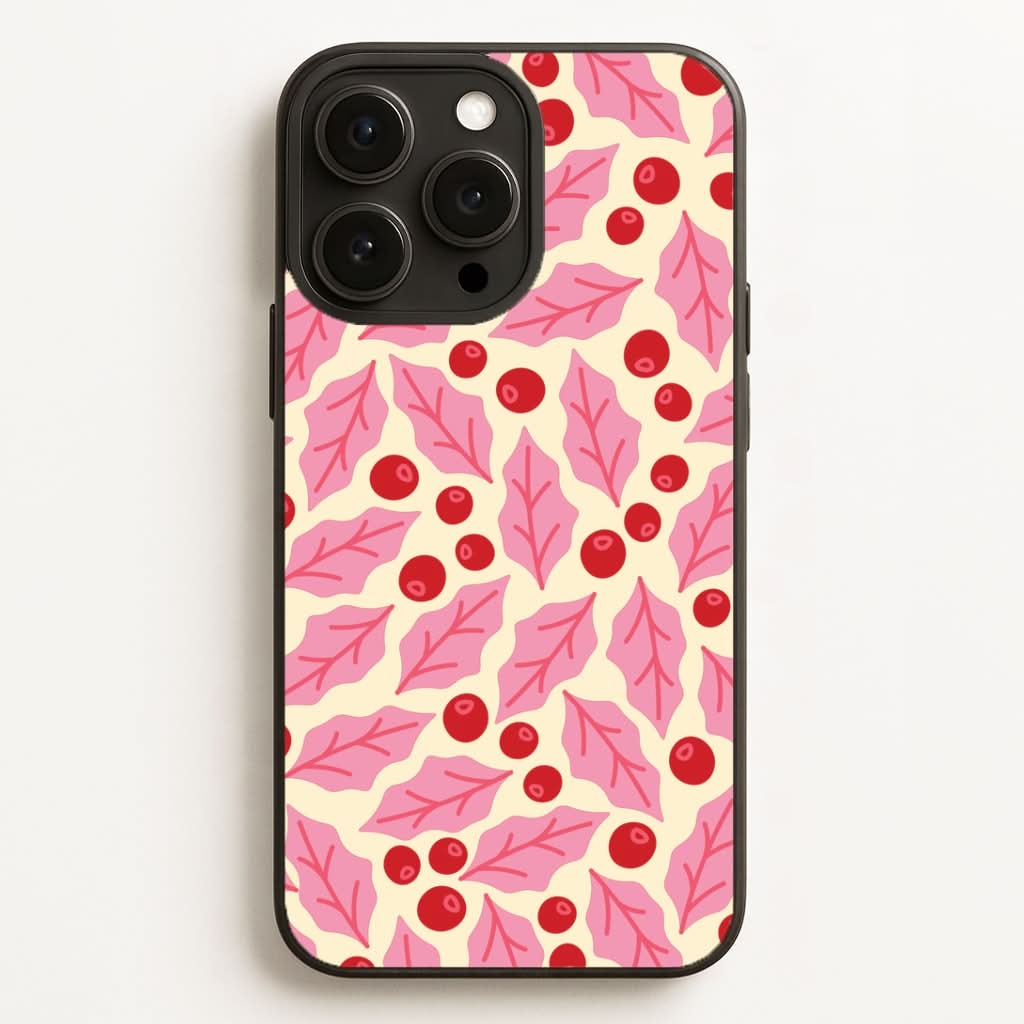 Pink Holly And Berries Pattern Phone Case for Apple iPhone, Samsung Galaxy, Huawei and Google Pixel