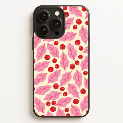Pink Holly And Berries Pattern Phone Case for Apple iPhone, Samsung Galaxy, Huawei and Google Pixel