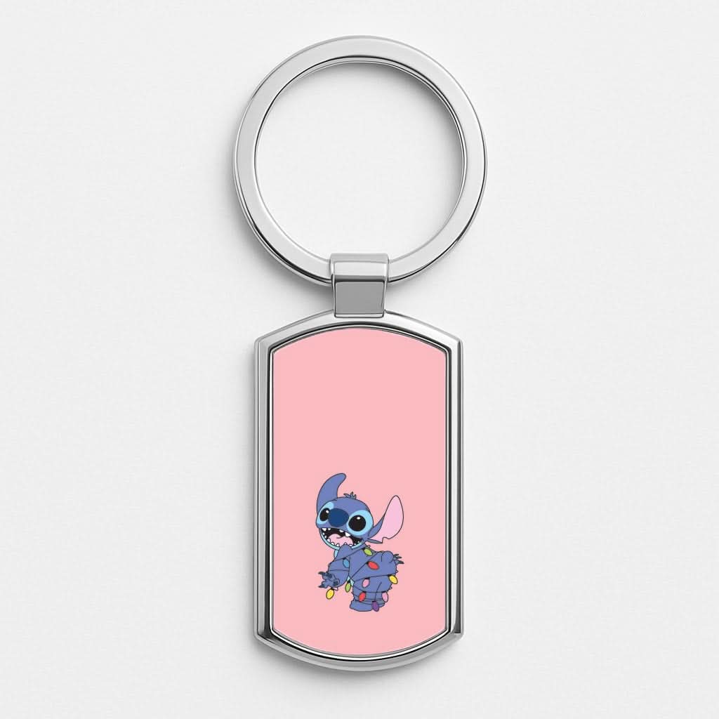 Cute Blue Alien Fairylights Silver Metal Keyring