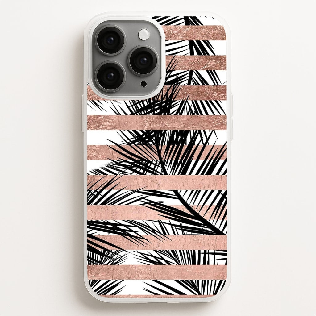 Rose Gold Tropical Palm Leaf Pattern Phone Case for iPhone, Samsung Galaxy and Google Pixel