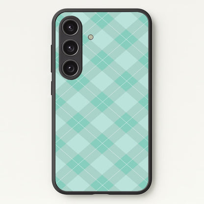 Light Cyan Tartan Christmas Pattern Galaxy S25 Plus Case
