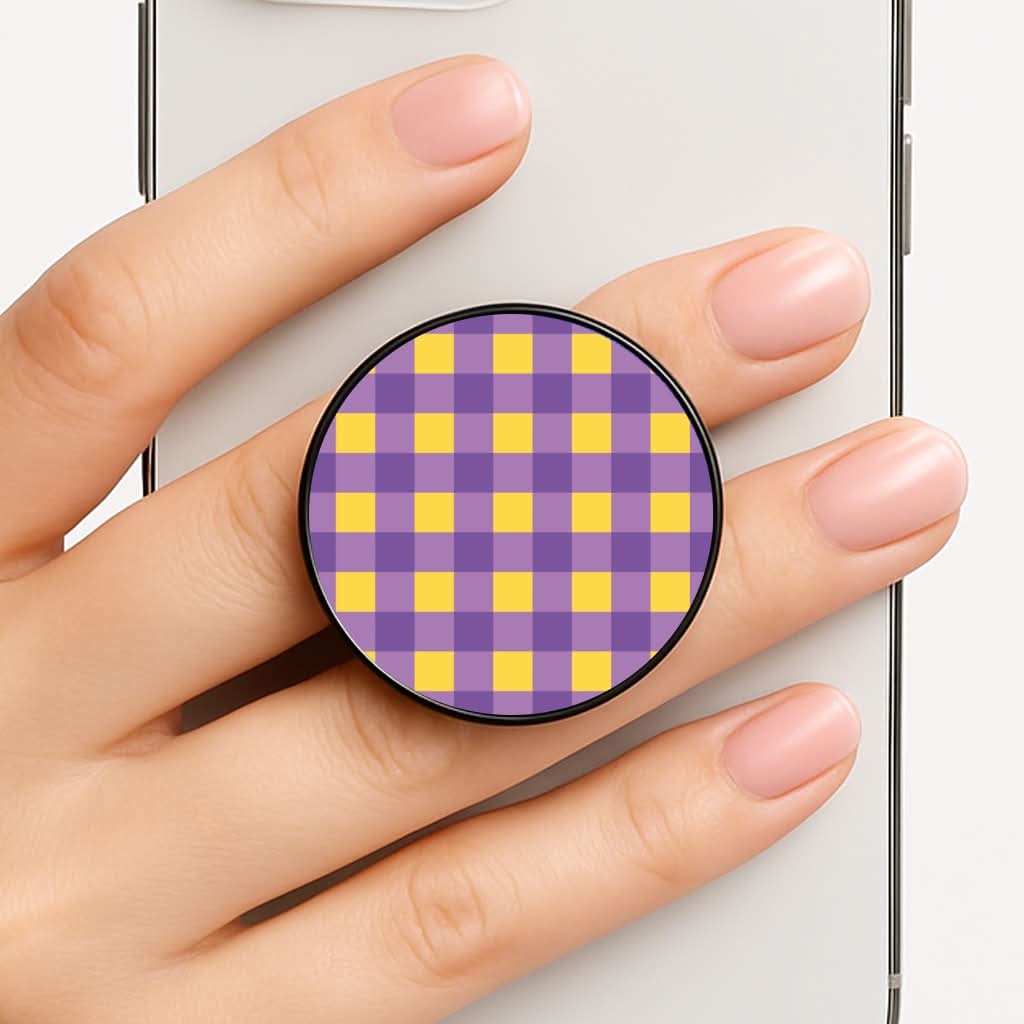 Purple And Yellow Checkered Pattern Phone Grip