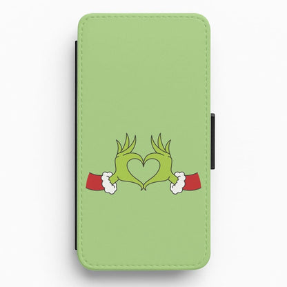 Christmas Green Heart Flip / Wallet Phone Case