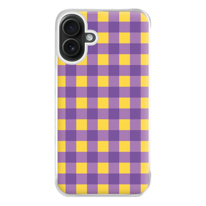 Purple And Yellow Checkered Pattern iPhone 16 Plus Case