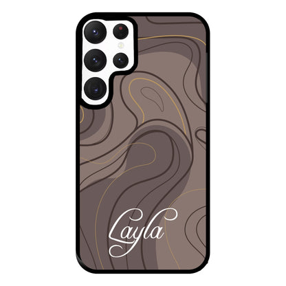 Brown Marble Waves Personalised Name Galaxy S22 Ultra Case