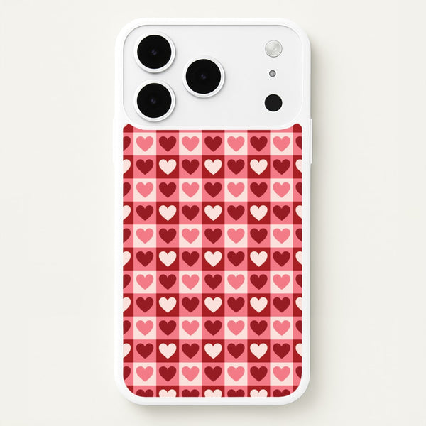 Pink Tartan Love Hearts Pattern iPhone 17 Pro Case
