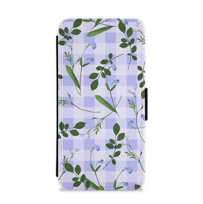 Checkered Pressed Flowers Pattern Flip / Wallet Phone Case