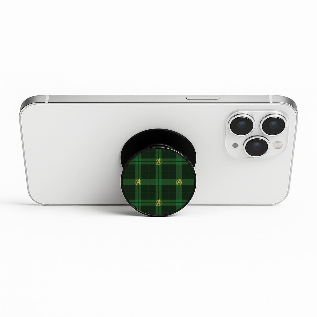 Superhero Team Green Tartan Pattern Phone Stand