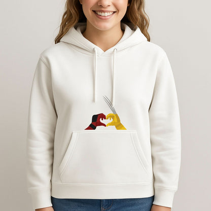 Red And Yellow Heroes Love Heart Womans Hooded Sweatshirt