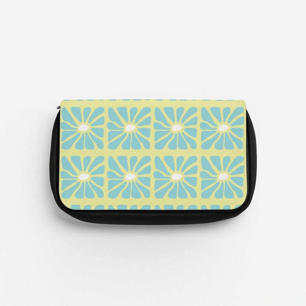 Square Abstract Flowers Blue Pencil Case