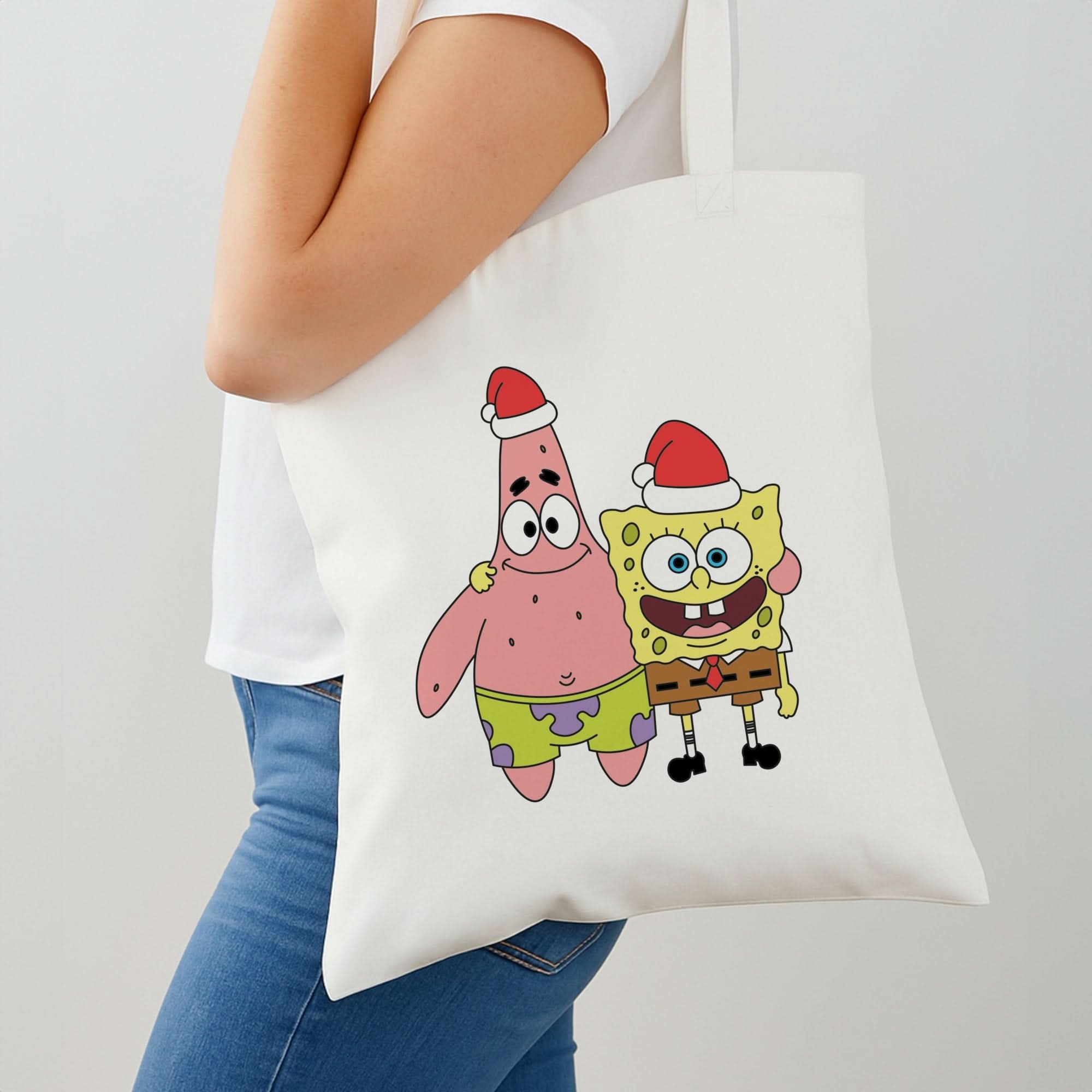 Cartoon Sponge And Starfish Christmas Hats Shoulder Bag