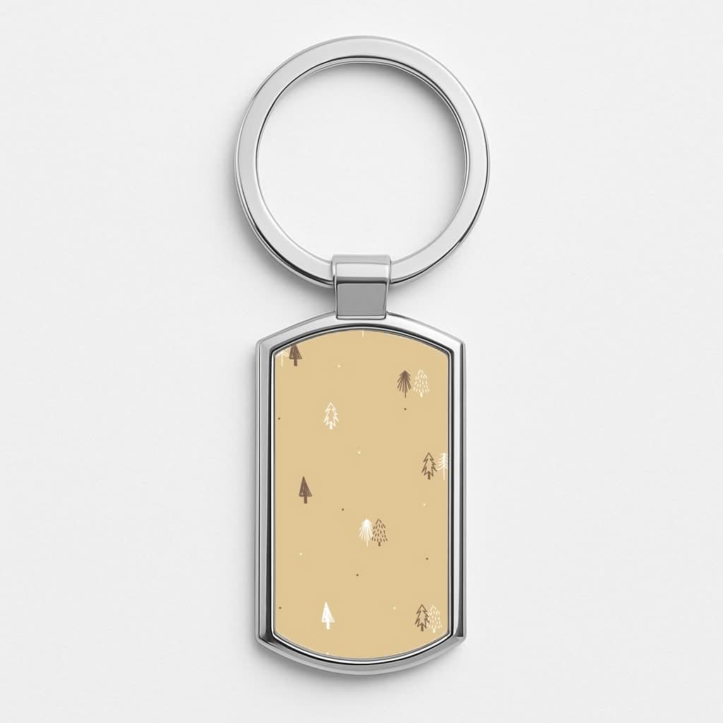 Minimal Christmas Trees Pattern Silver Metal Keyring