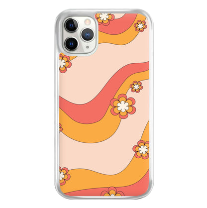 Waves And Flowers Orange Retro Pattern Phone Case