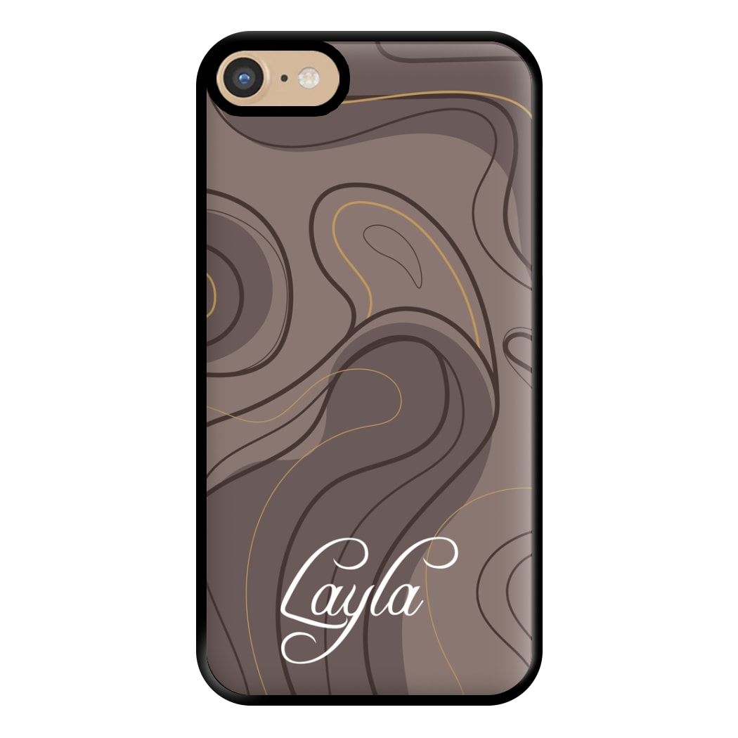 Brown Marble Waves Personalised Name iPhone 6 / 7 / 8 / SE Case