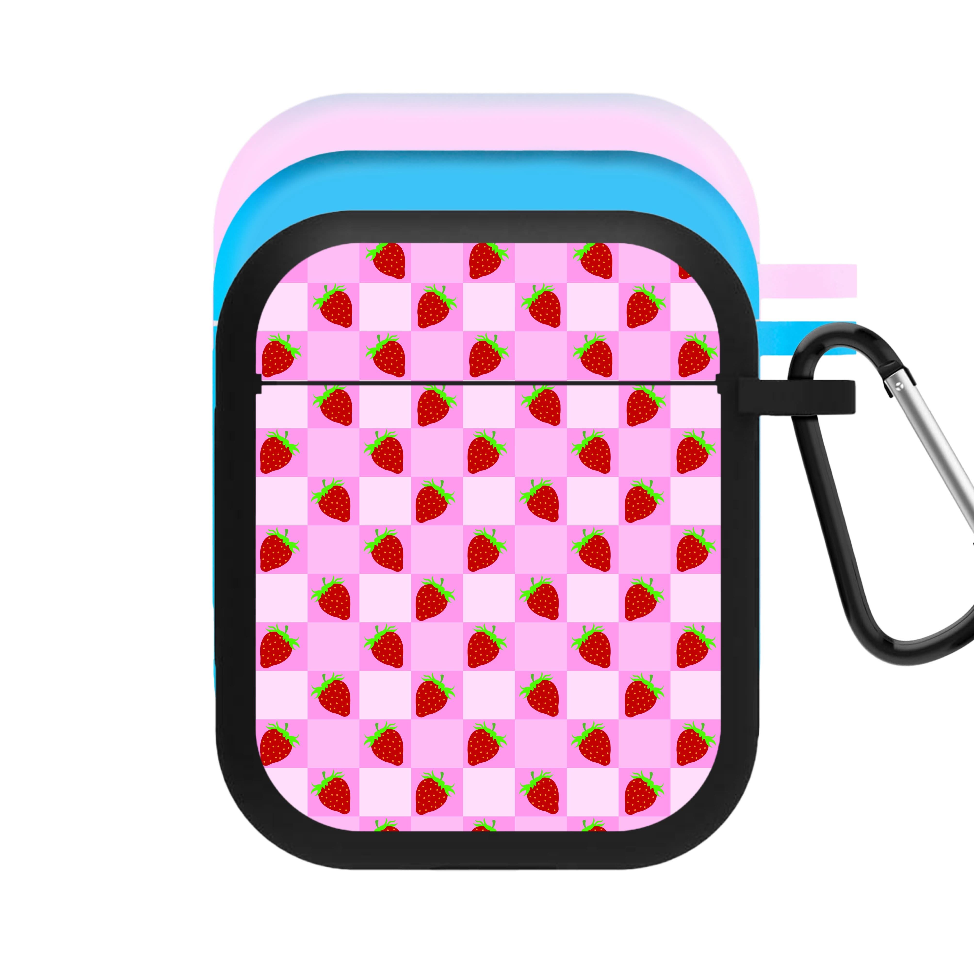 Checkered Strawberries Pattern AirPods Case