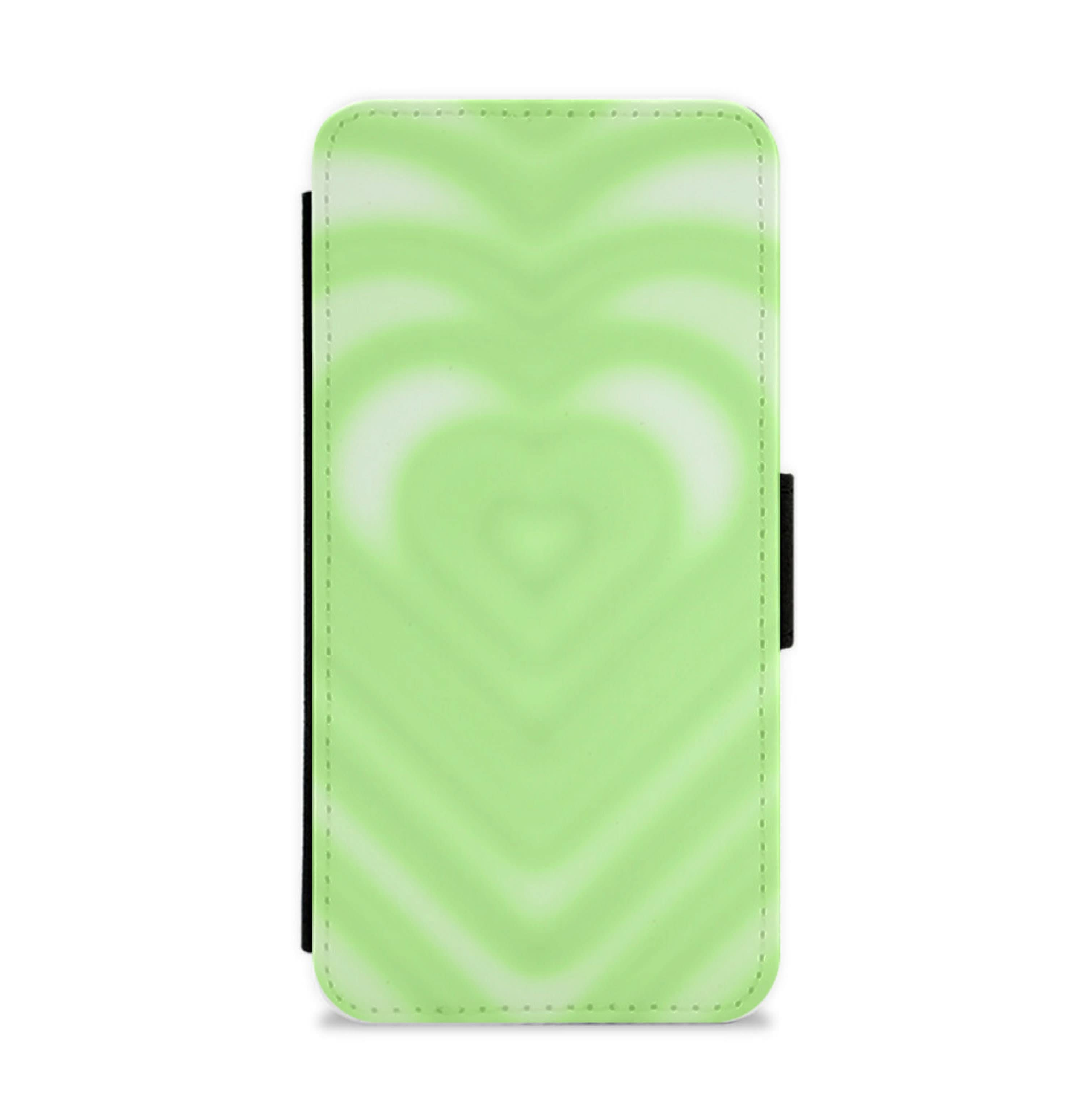 Drippy Love Heart Green Flip / Wallet Phone Case