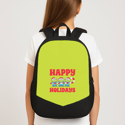 Happy Holidays Cute Green Aliens School Bag