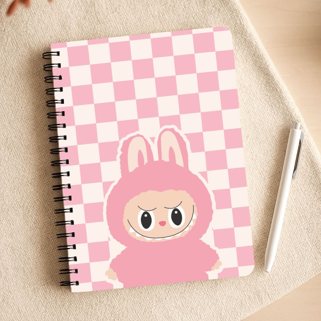 Checkered Cute Pink Monster  Notepad