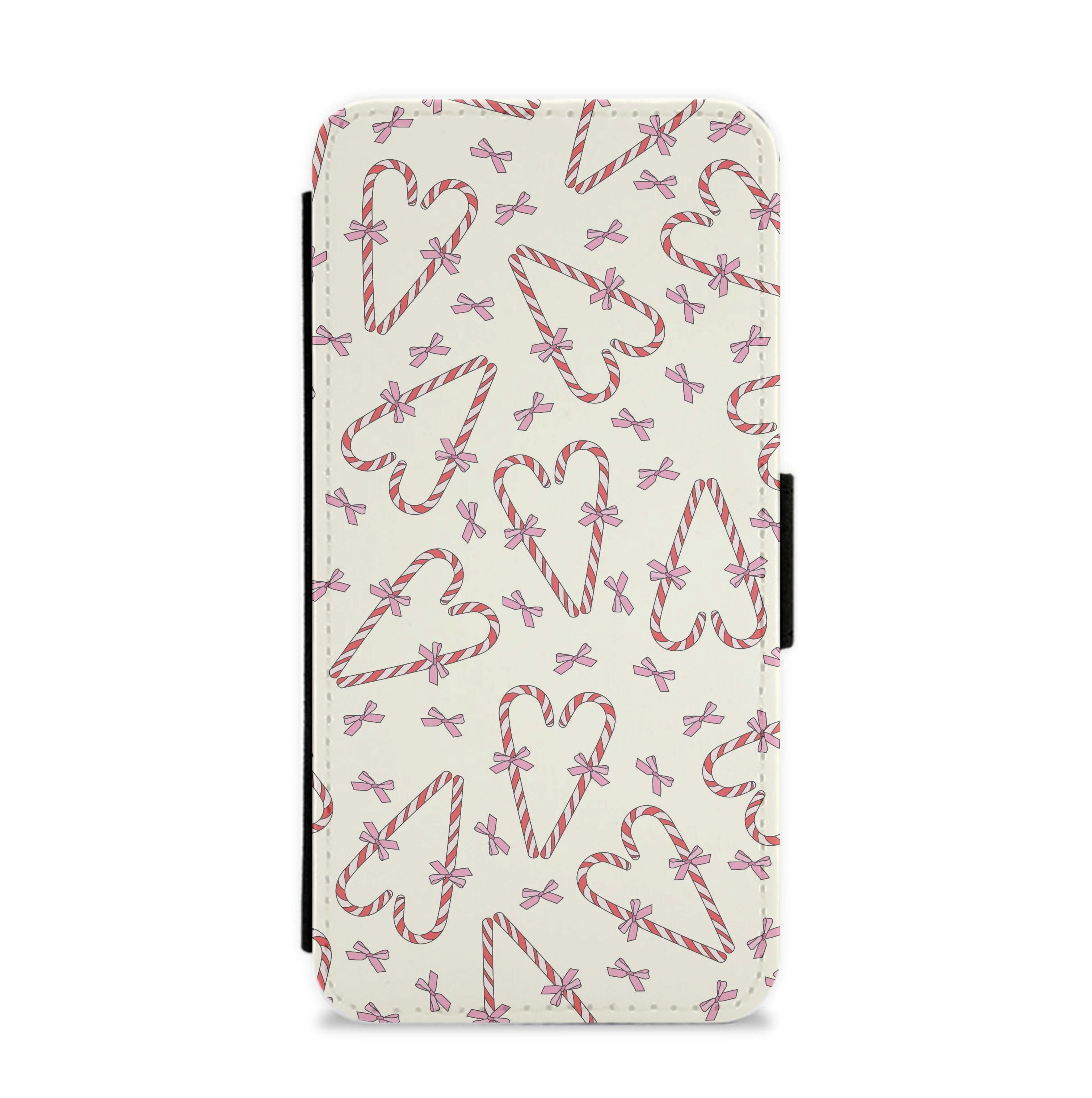 Candy Cane Love Heart Pattern Flip / Wallet Phone Case