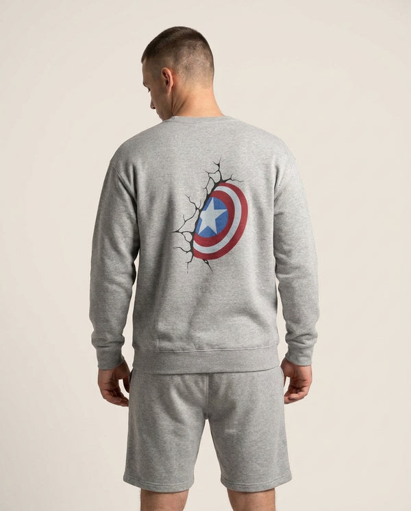 Shield Break Sweatshirt — Grey Back, worn