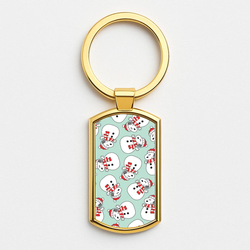 Cartoon Beagle Snowman Pattern Gold Keyring