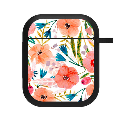 Peach Watercolour Floral Pattern AirPods Case