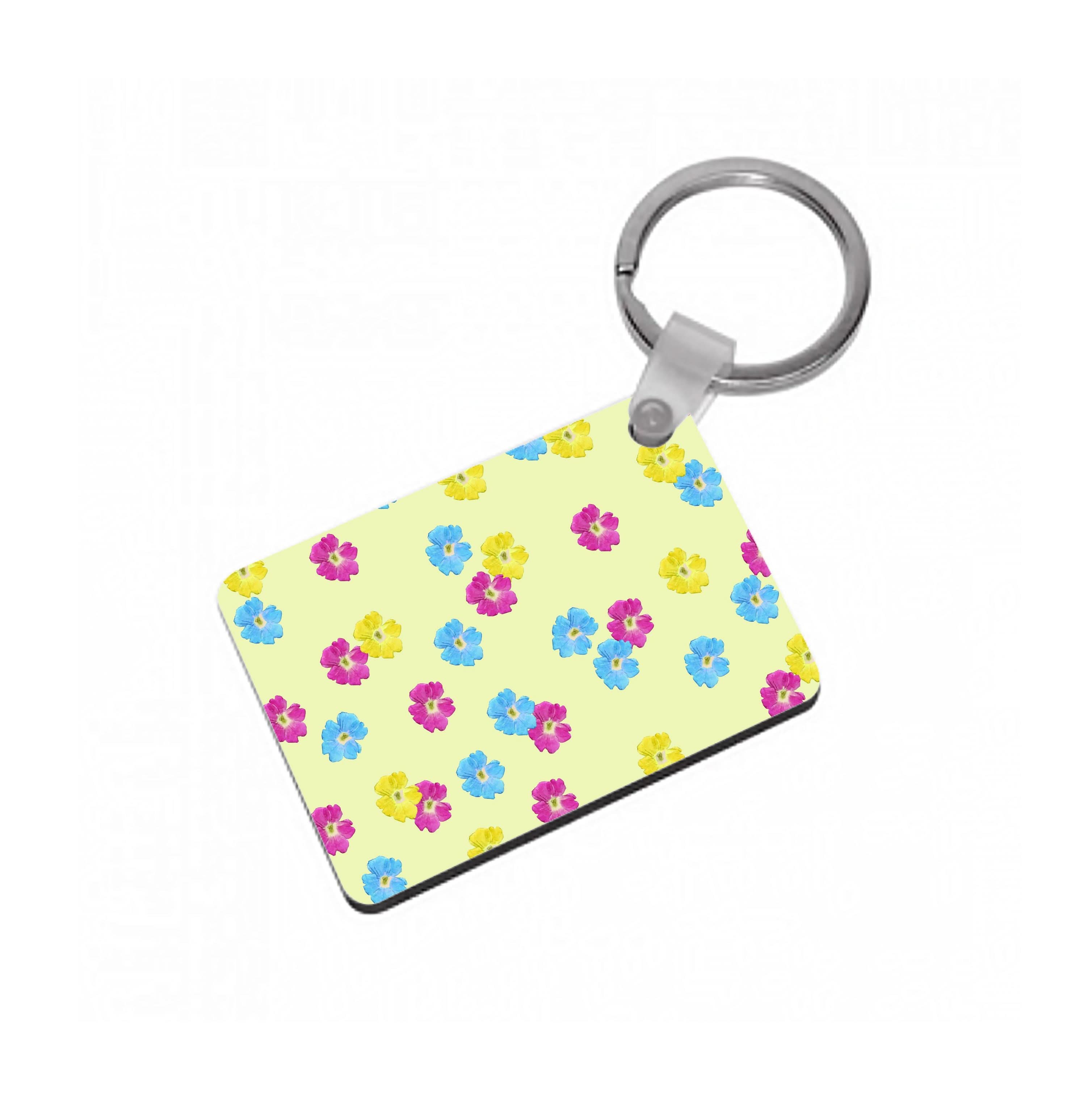 Pastel Pressed Flowers Pattern Keyring