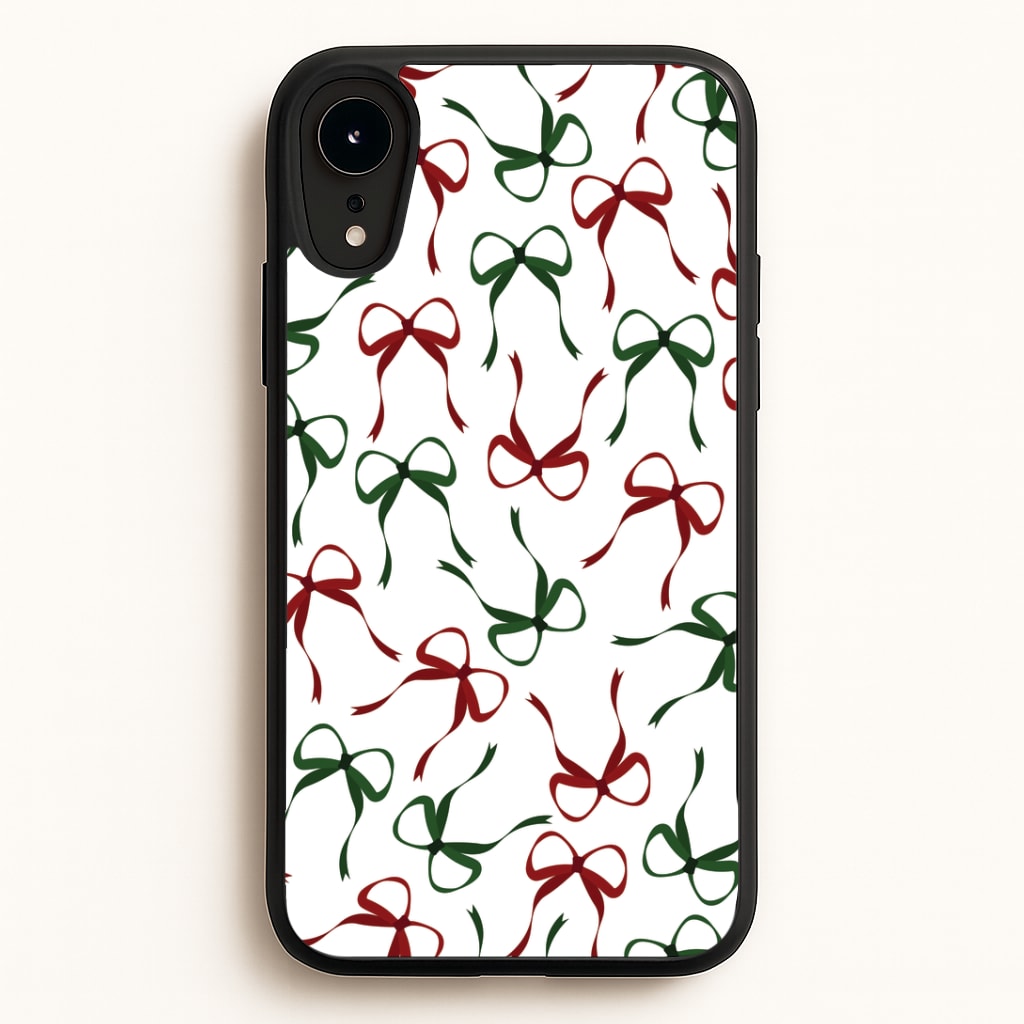 Red And Green Coquette Christmas Bows Pattern iPhone XR Case