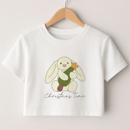 Christmas Bunny Stars Plush Crop Top