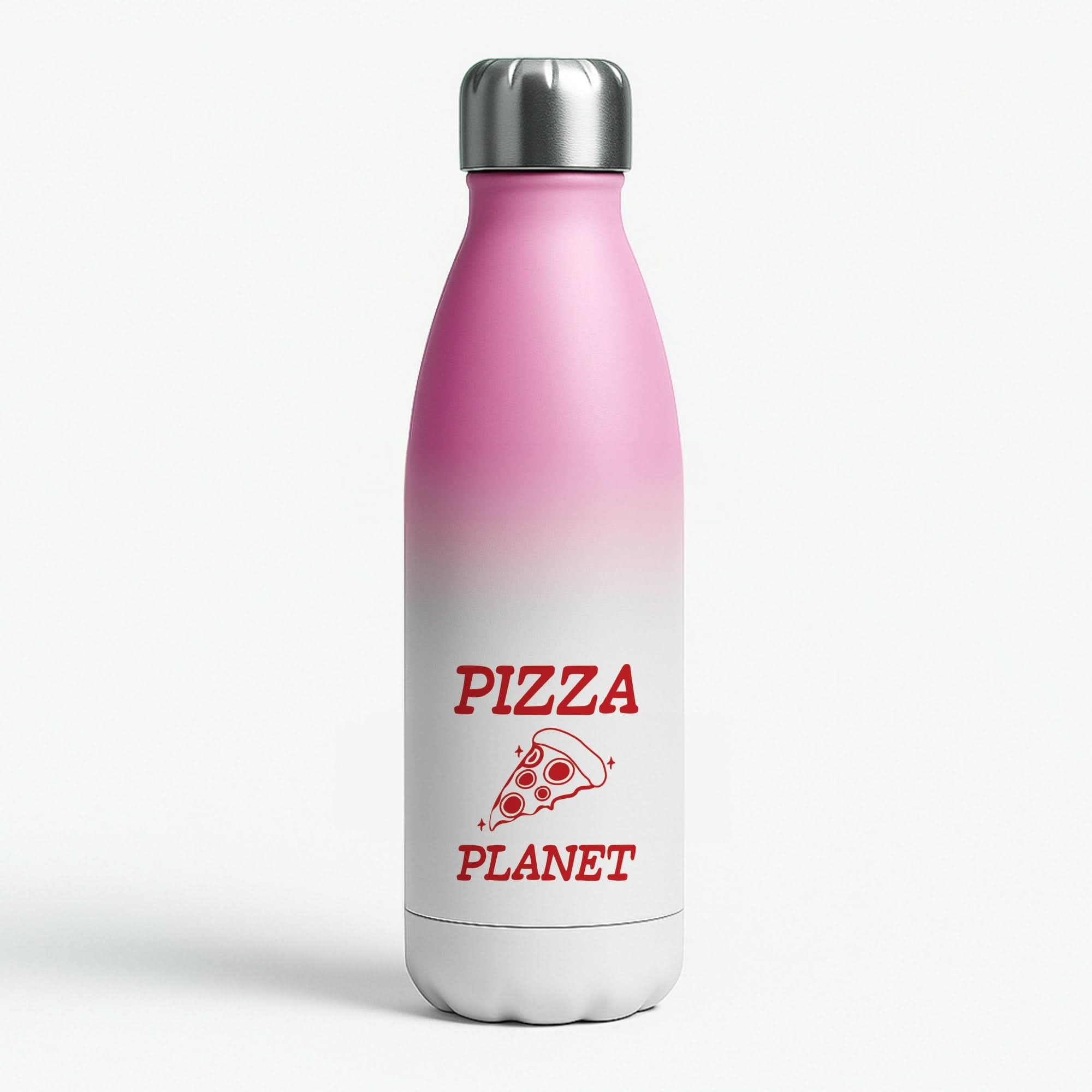 Retro Pizza Planet  Pink Water Bottle