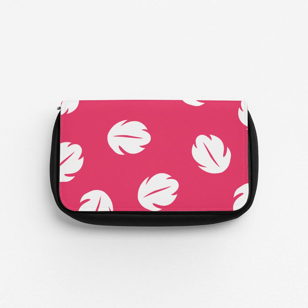 Red And White Cartoon Leaves Pattern Pencil Case