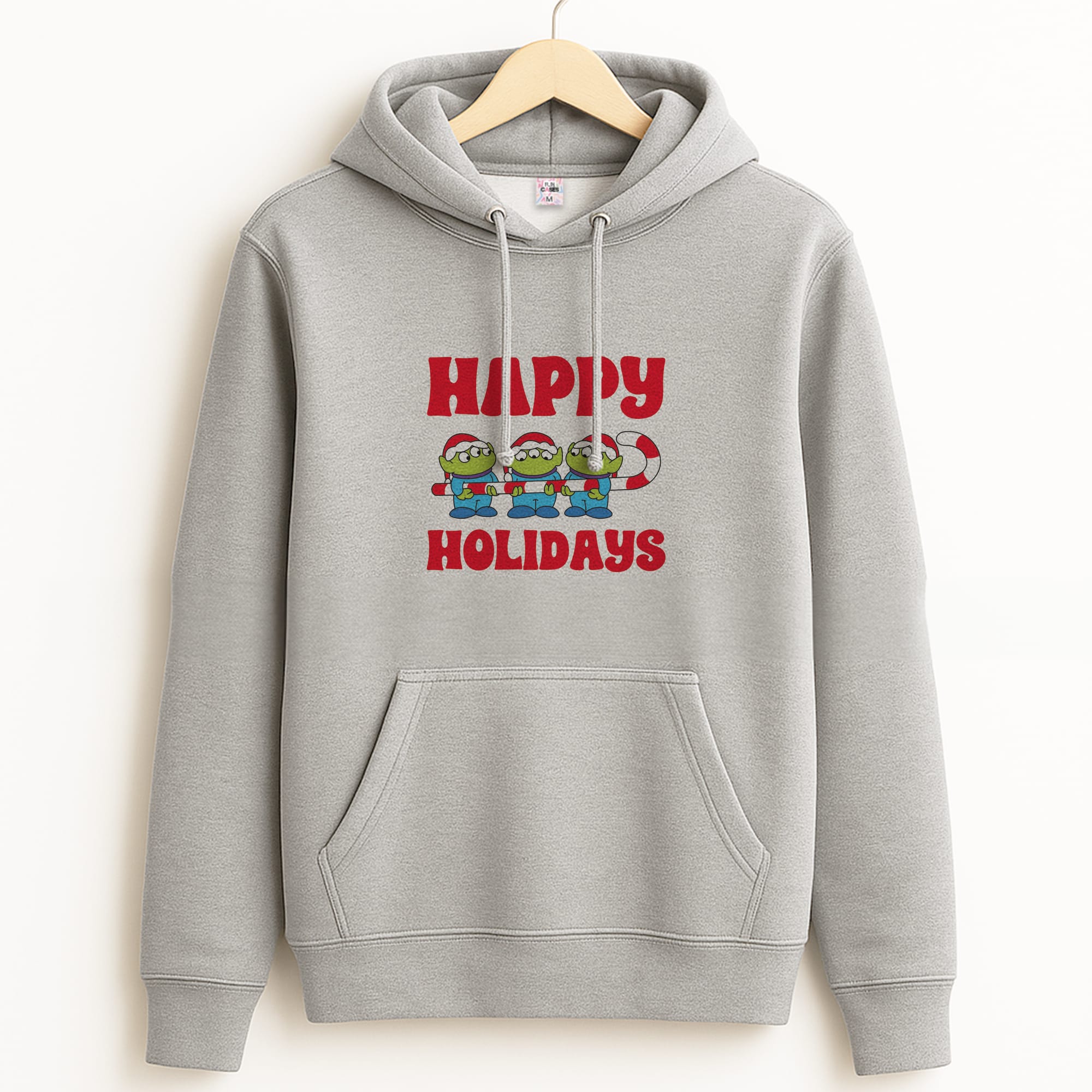 Happy Holidays Cute Green Aliens Unisex Grey Hoodie