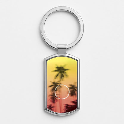 Palm Trees Circle Silver Metal Keyring