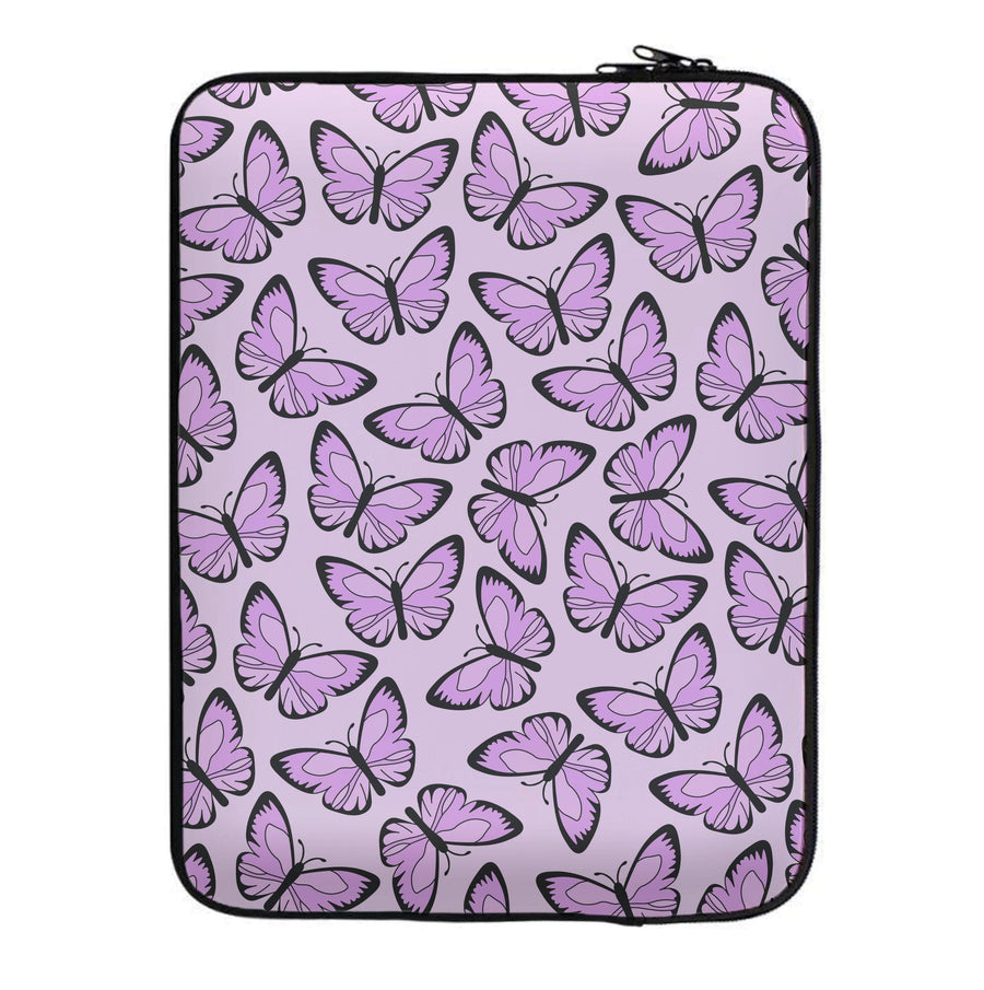 Pink And Black Butterfly - Butterfly Patterns Laptop Sleeve