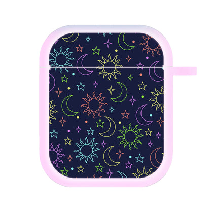 Sun, Moon And Stars Pattern Rainbow AirPods Case