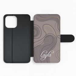 Brown Marble Waves Personalised Name Flip Phone Case