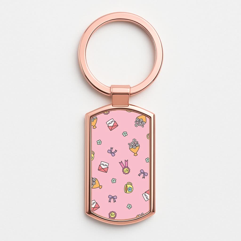 Mum Doodles Pattern Rose Gold Keyring