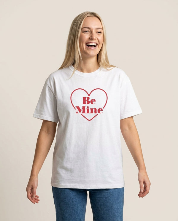 Be Mine Stripey T-Shirt — White Front, worn