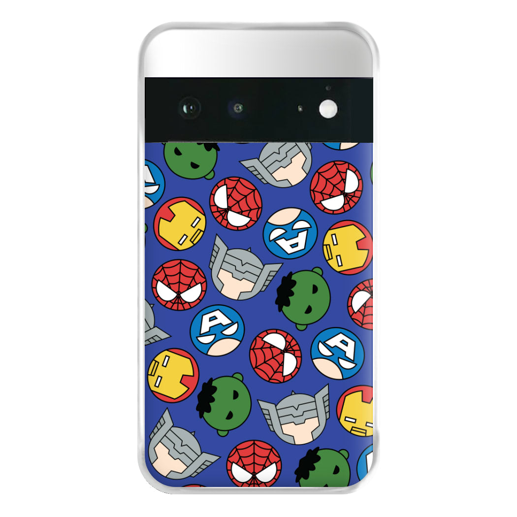 Cute Chibi Heroes Pattern Blue Google Pixel 6a Case