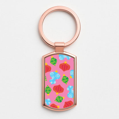 Abstract Christmas Baubles Pattern Rose Gold Keyring