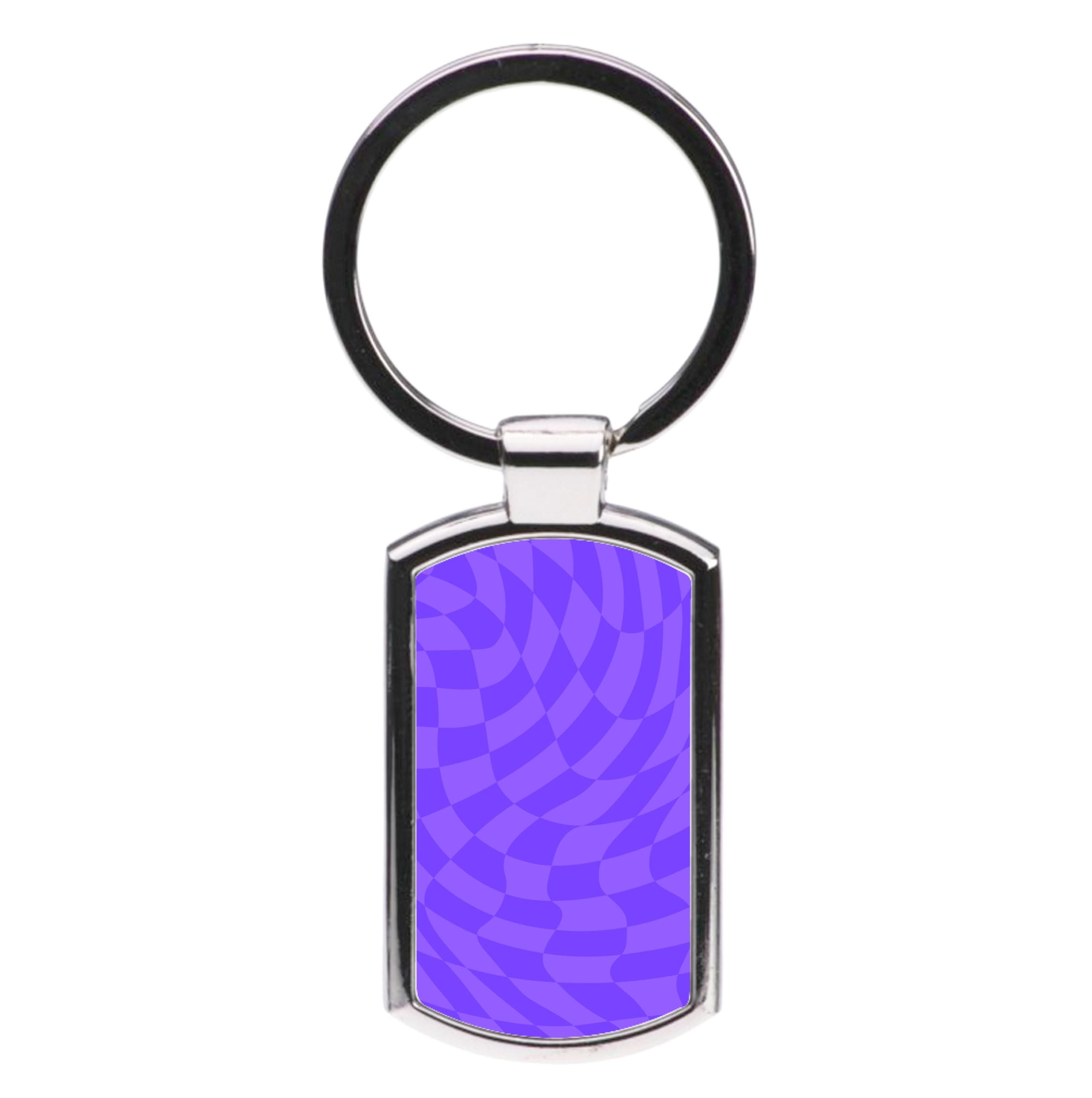 Purple Trippy Checkerboard Pattern Luxury Keyring