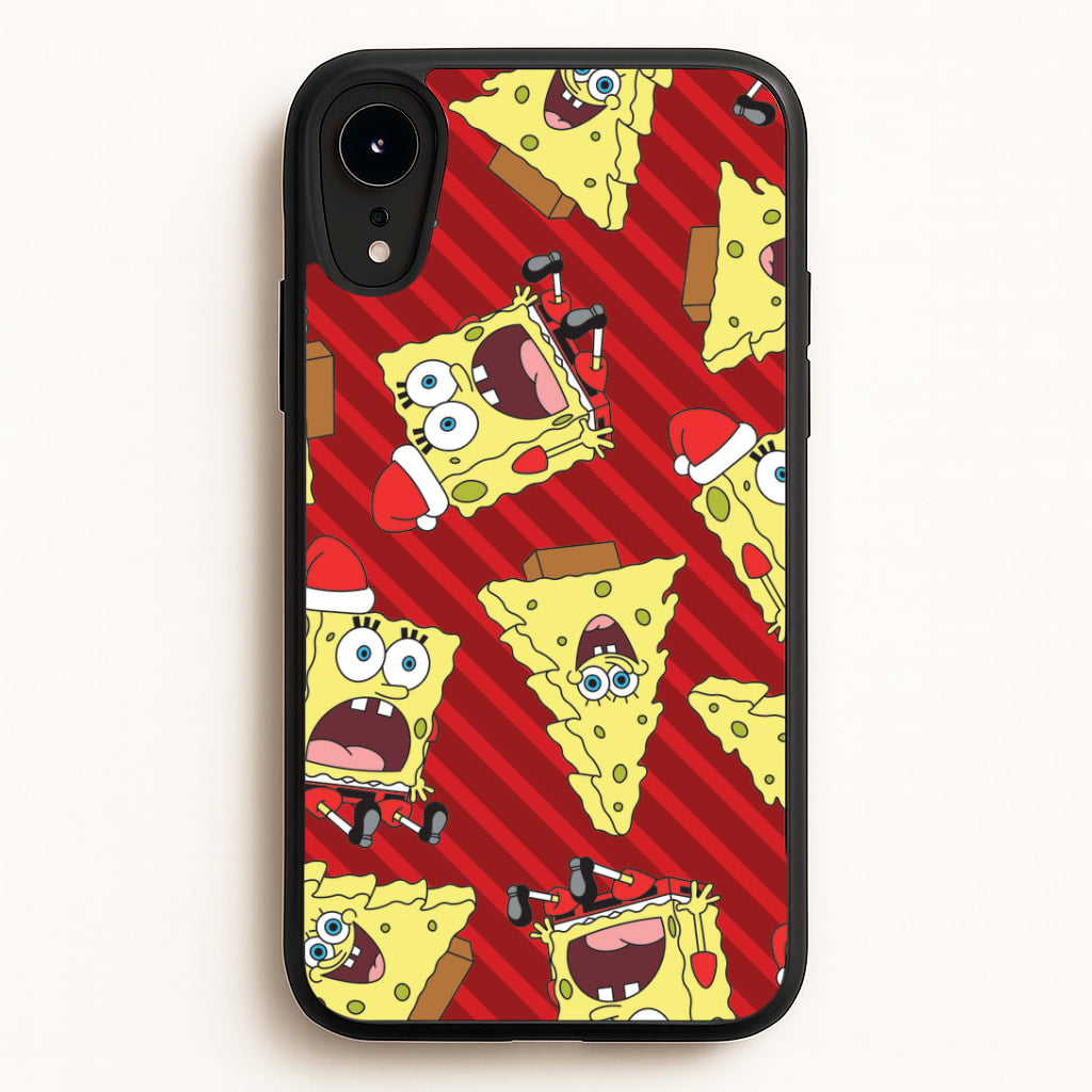 Christmas Cartoon Sponge Stripes Pattern iPhone XR Case