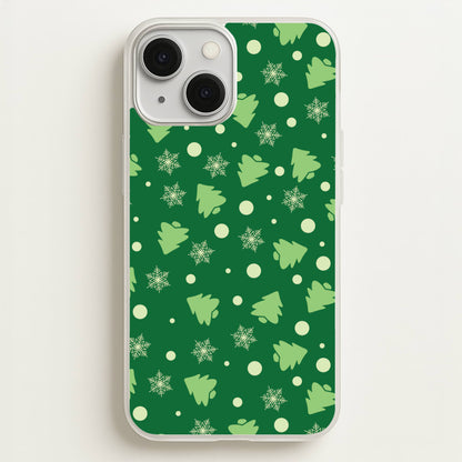 Cartoon Christmas Trees And Snowflakes Pattern iPhone 13 Case
