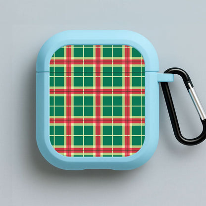 Red And Green Tartan II Christmas Pattern Blue AirPods Case
